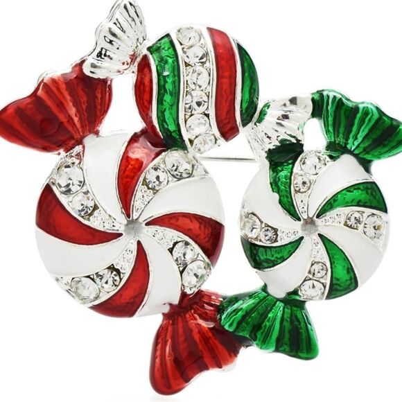 RED AND GREEN ENAMEL CHRISTMAS CANDY BROOCH - Picture 3 of 3